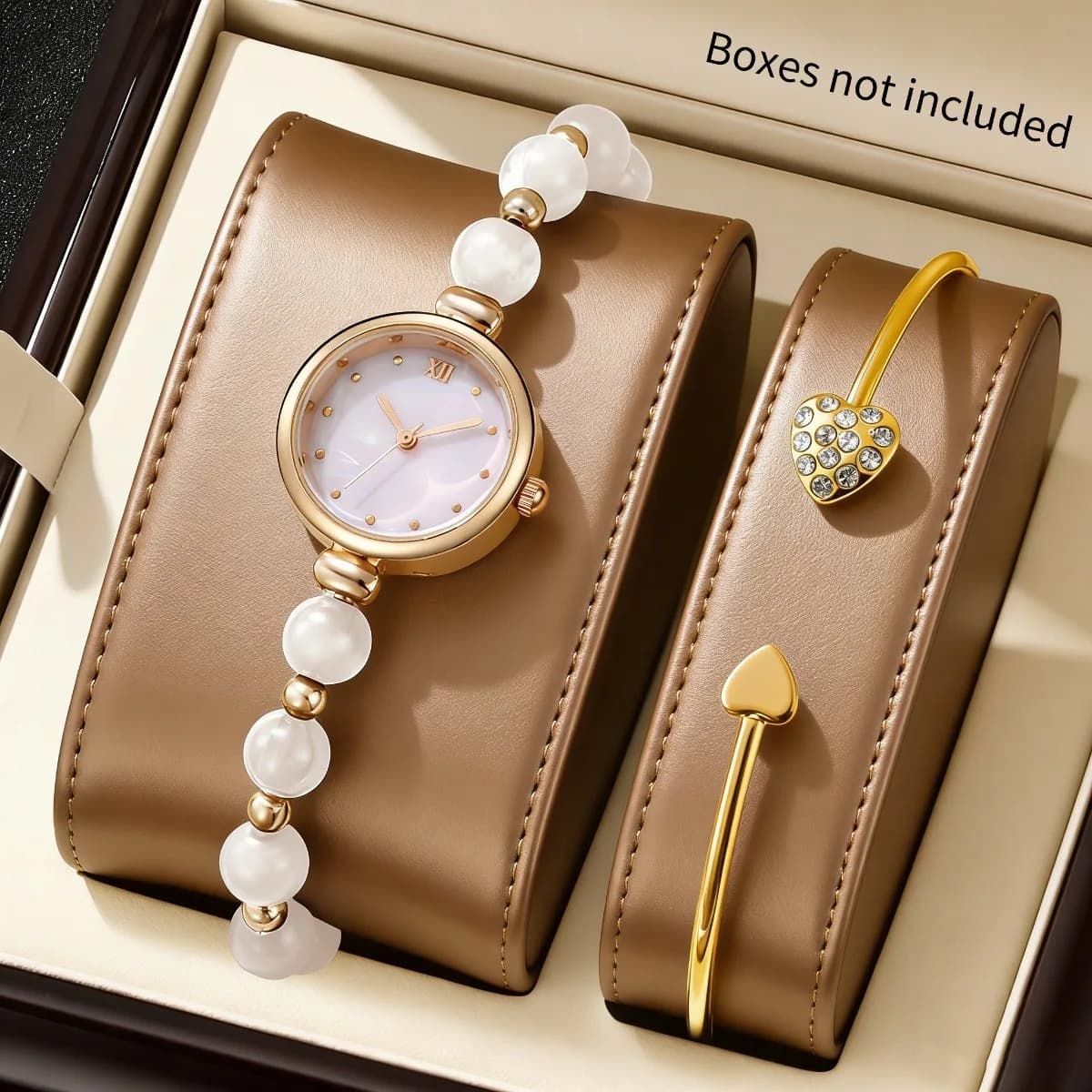 Set di 2 orologi da donna con cinturino elegante con perle, orologio al quarzo con bracciale apribile, orologio da donna, regalo per ragazze (senza scatola)