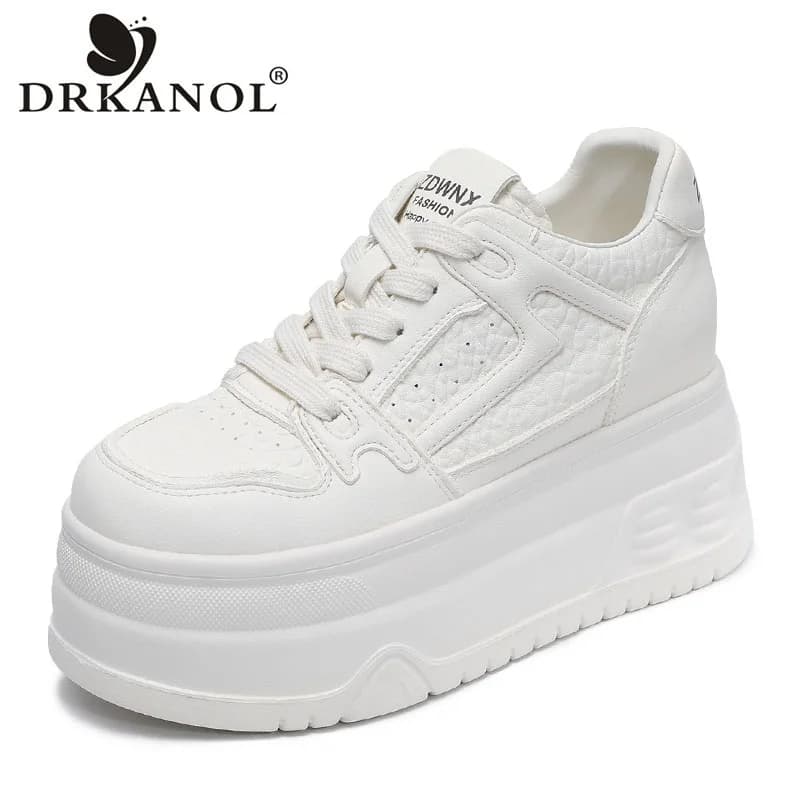 DRKANOL Scarpe Donna con Plateau Chunky 2026 Design di Lusso in Vera Pelle di Vacchetta Scarpe Casual Bianche con Rialzo per Studentesse H269001Z