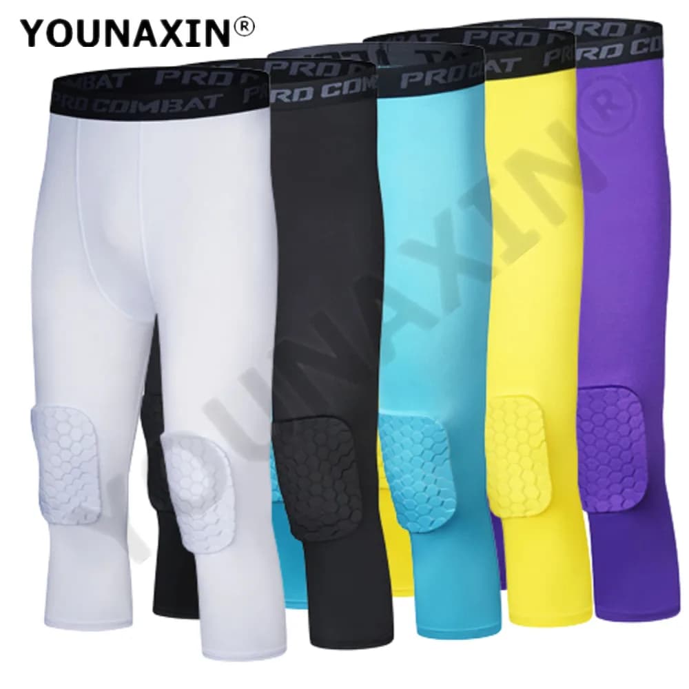 Ginocchiere per strati base per bambini Pantaloni corti a 3/4 da uomo Allenamento attillato Fitness Corsa Basket Calcio Calcio Sport Pantaloni skinny