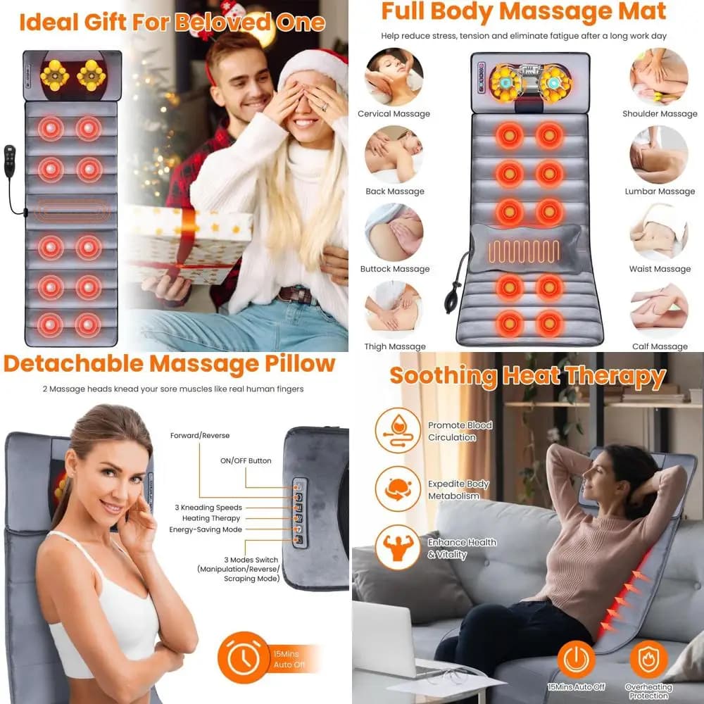 Electric massage pad for the whole body with heat and vibration, chair cushion with back support, 53,14x19,68 inch