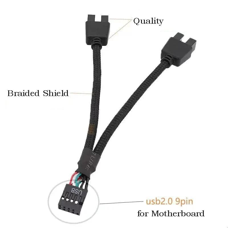 Cavo Splitter USB 9 Pin a Doppio 9 Pin per Computer, Case PC, Scheda Madre, 1 Ingresso 2 Uscite, Trasferimento Dati, Cavo Schermato Intrecciato, HUB, Linea di Estensione
