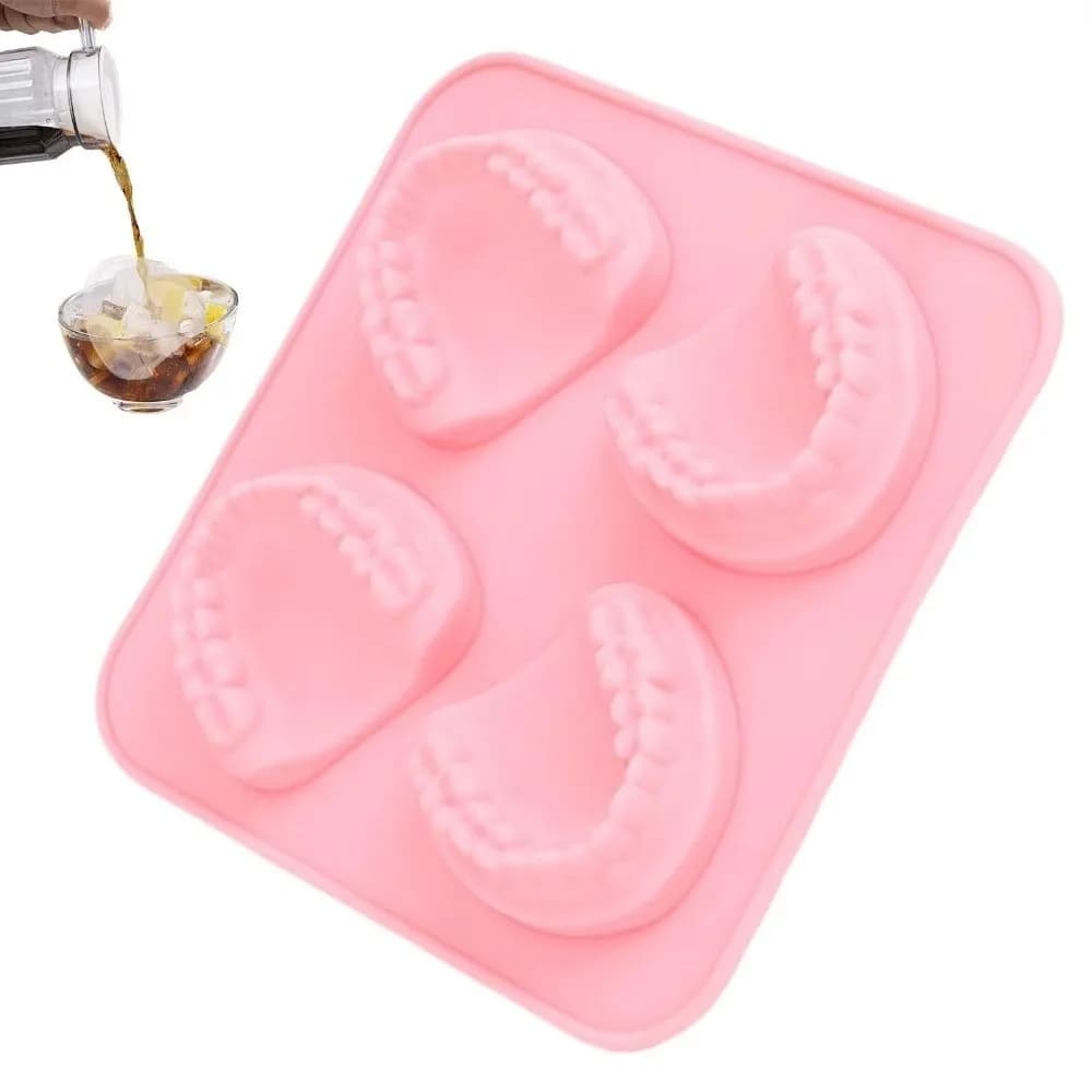 Stampo in silicone a forma di denti a 4 fori, facile da usare, per cubetti di ghiaccio, per preparare bevande, vassoio per ghiaccio per whisky, vino, champagne, soda