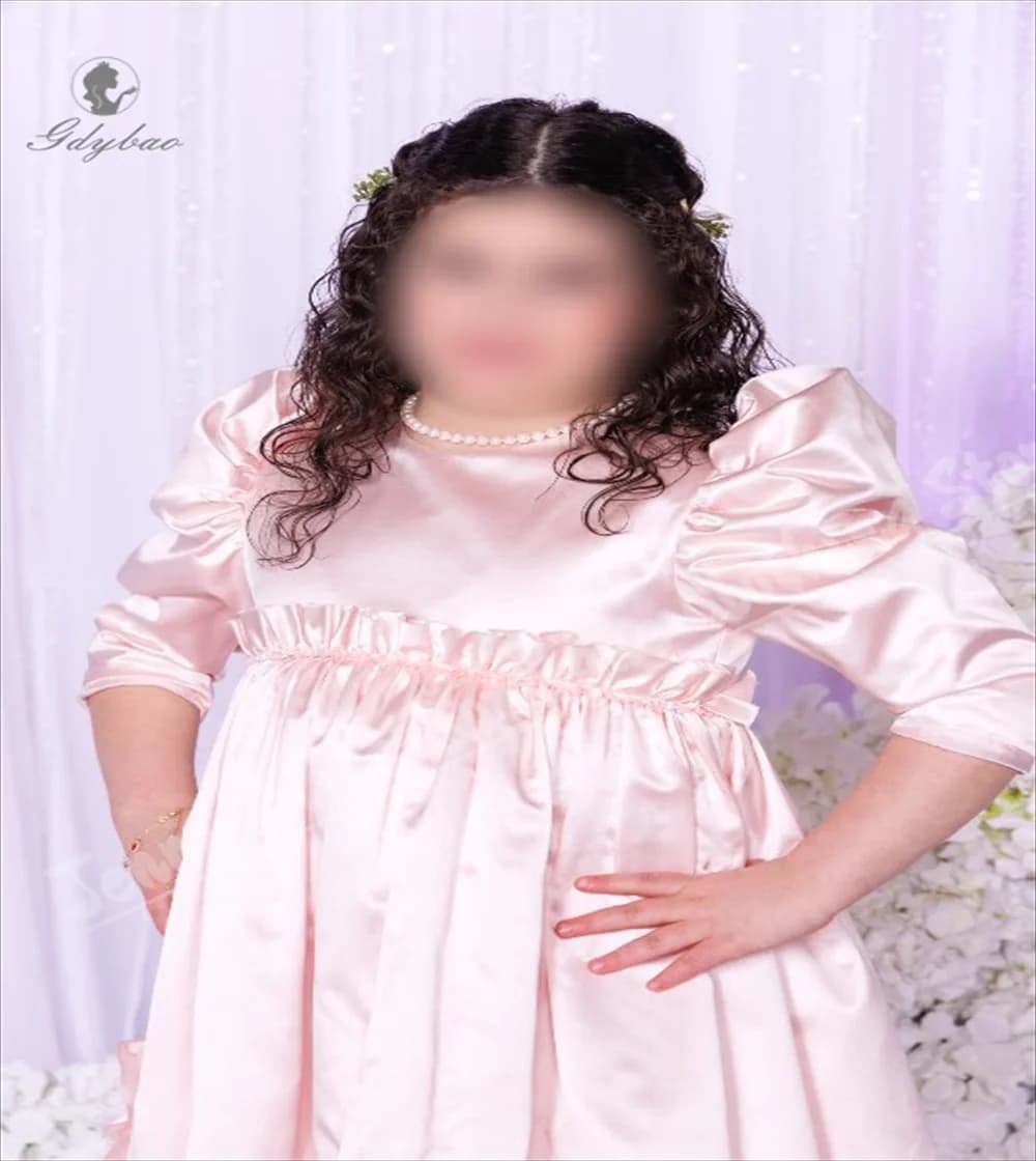 Abito da ragazza di fiore in raso rosa Decorazione tascabile da sposa Girocollo Abito da occasione formale Personalizzazione della prima comunione della principessa