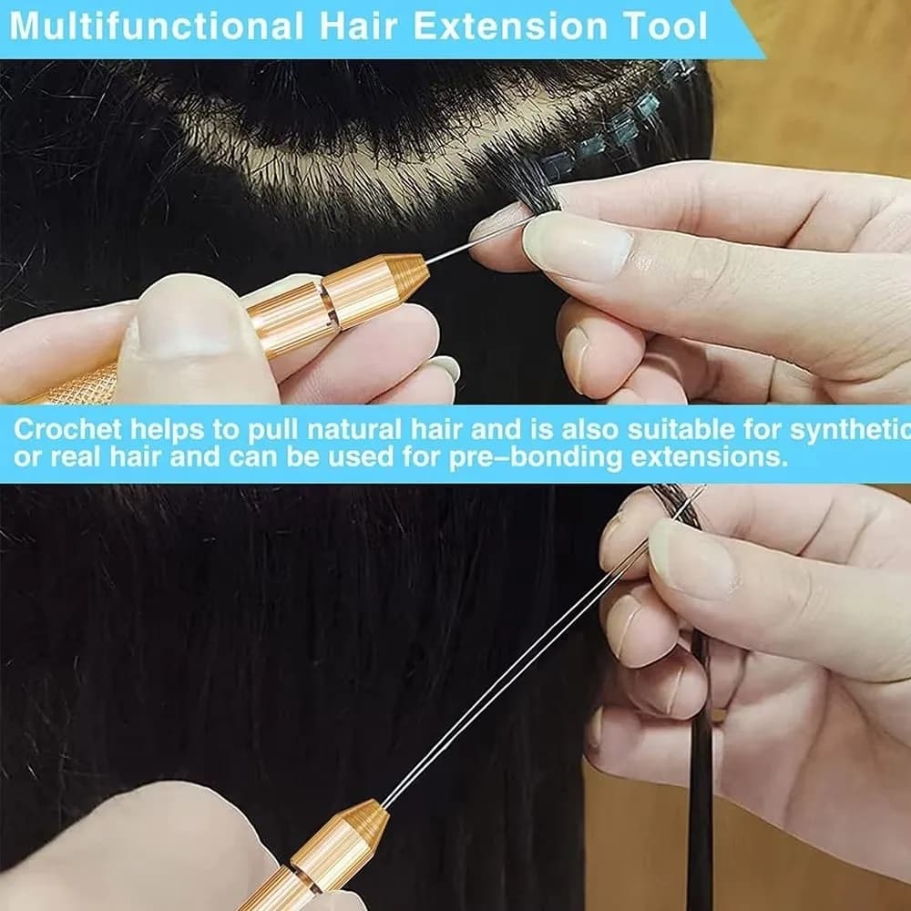 DIY 4-in-1 Hair Extension Tools Ventilating Aluminum Loop Needle Threader Crochet Needles Micro Ring Latch Hook Needles Kit