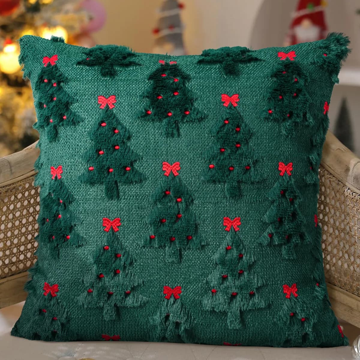 Set di cuscini decorativi natalizi da 1 pezzo - Albero di Natale lavorato a maglia/Modello di Babbo Natale per la fodera per cuscino del divano del soggiorno