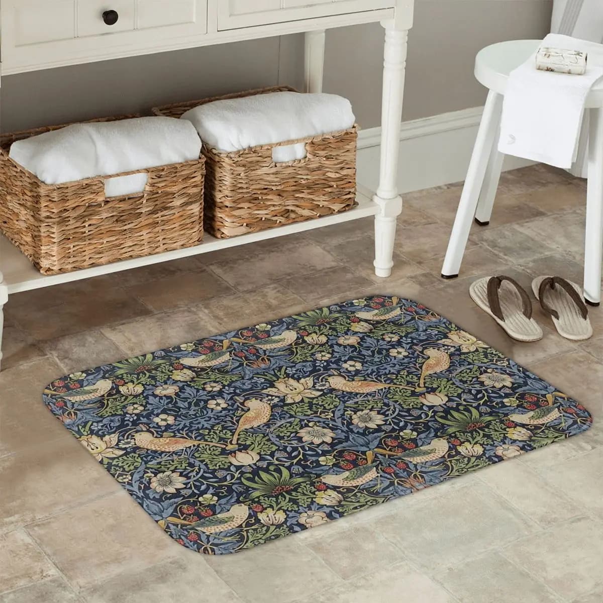 William Morris Strawberry Thief Pattern Zerbino Anti-slip Kitchen Inlet Mats for Home Balcony