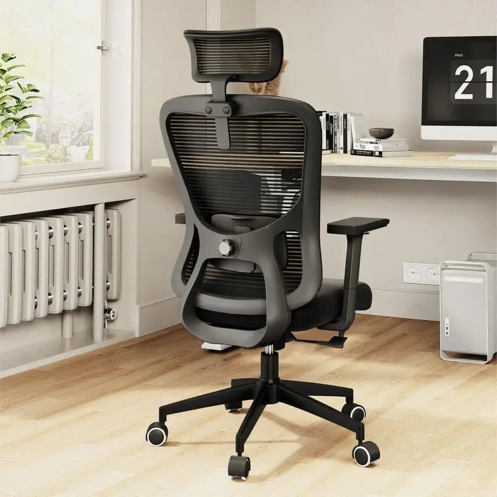 Sedia da Ufficio Ergonomica con Schienale Alto in Rete, Supporto Lombare Regolabile, Braccioli 3D e Poggiatesta 2D per Lavoro, Studio e Gaming Confortevoli