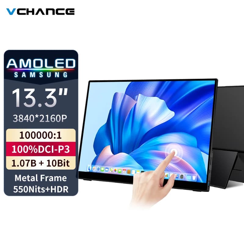 Monitor portatile OLED 4K da 13,3 pollici con touch screen con struttura in metallo Monitor da gioco esterno HDR da 550 nit per laptop Xbox Switch PS5