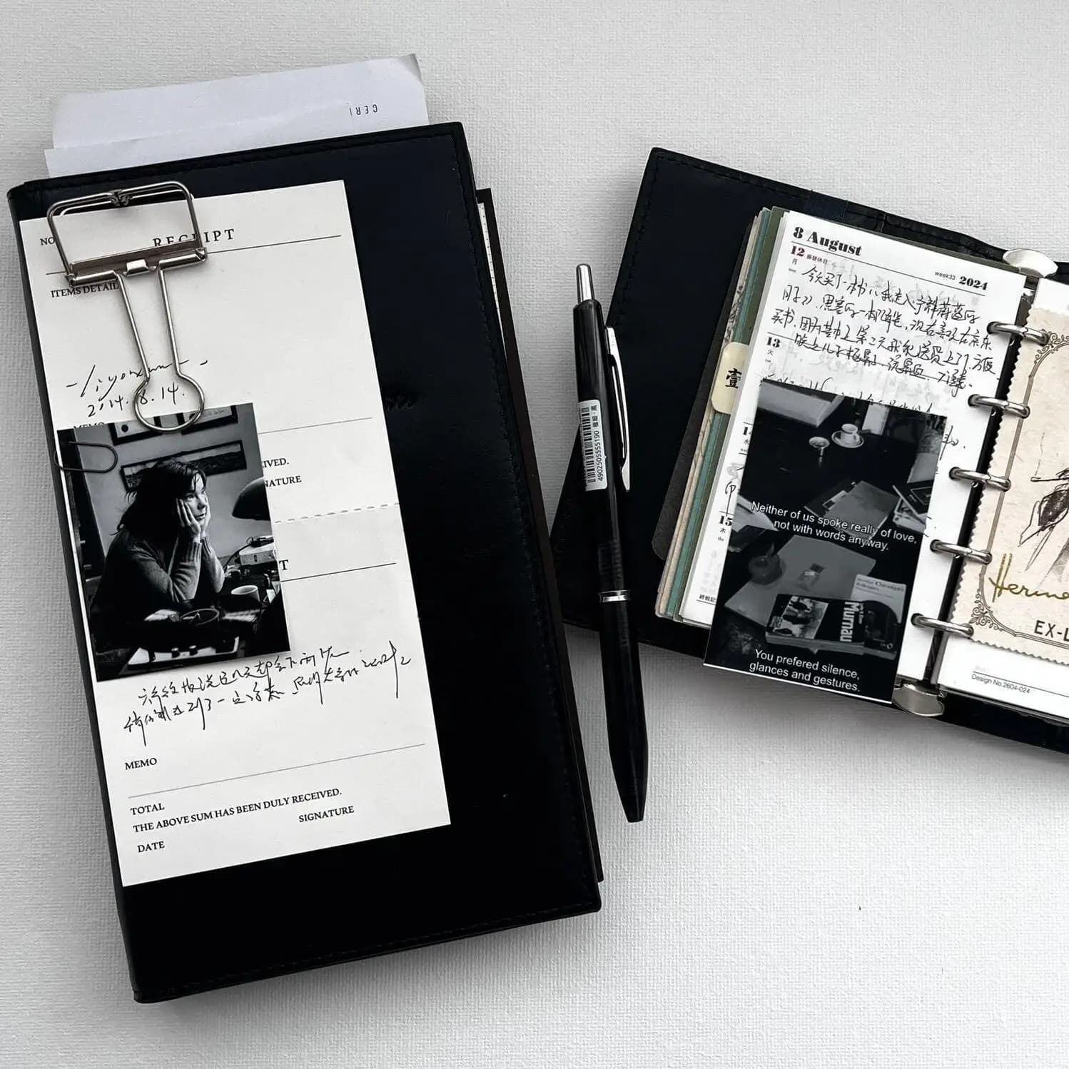 Black Leather A6 Loose-Leaf Notebook with Strap, Student Schedule Planner, Diary Includes Inner Pages Stationery