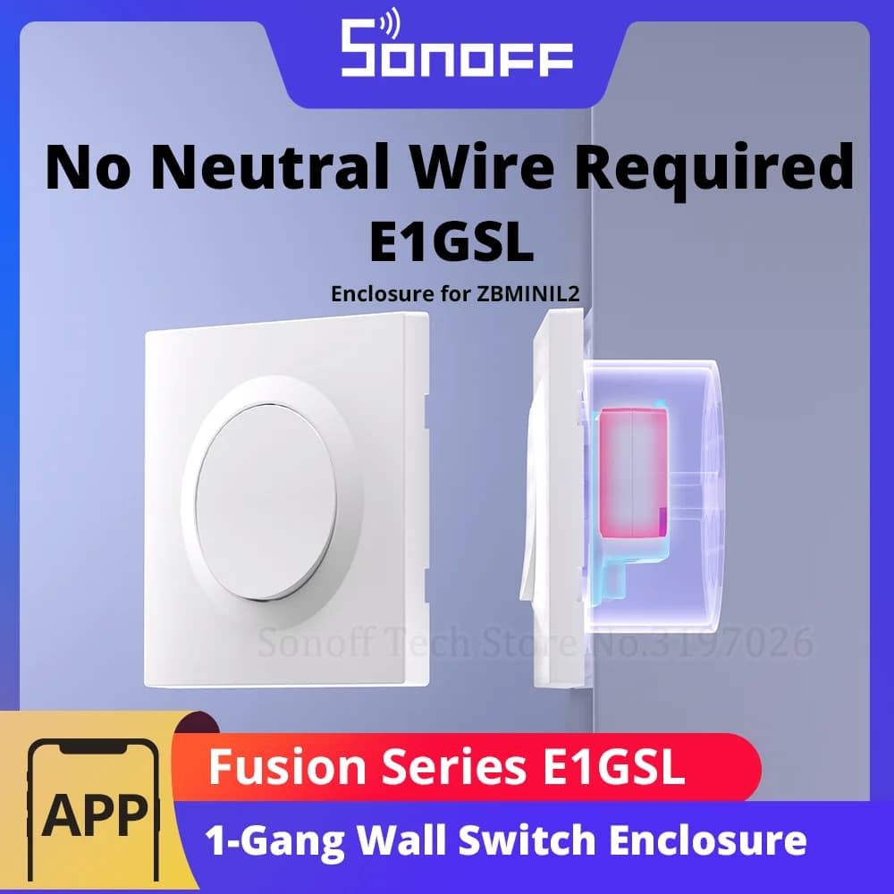 SONOFF E1GSL Wall Switch Enclosure No Neutral Wire Required Ultra-Slim PC Material Clip-on Installation Enclosure For ZBMINIL2