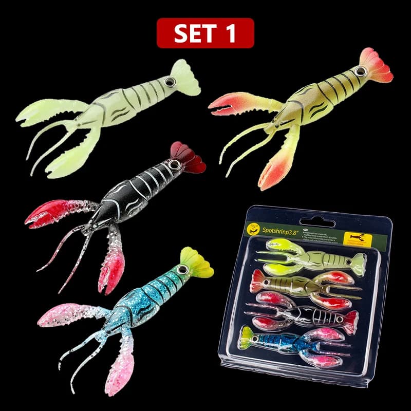 Esche Morbide a Forma di Gambero 4 Pezzi/Set 95mm 6g in Silicone, Esche Artificiali per la Pesca di Spigola e Luccio