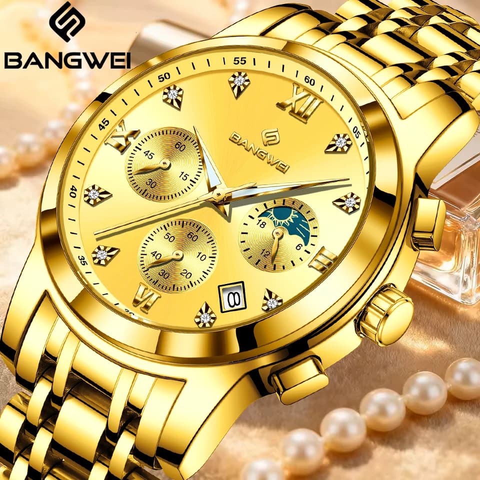 LIGE BANGWEI 2026 Nuovo Orologio da Donna in Oro con Diamanti, Moda in Acciaio Inossidabile, Impermeabile, Luminoso, al Quarzo, Regalo per Signore