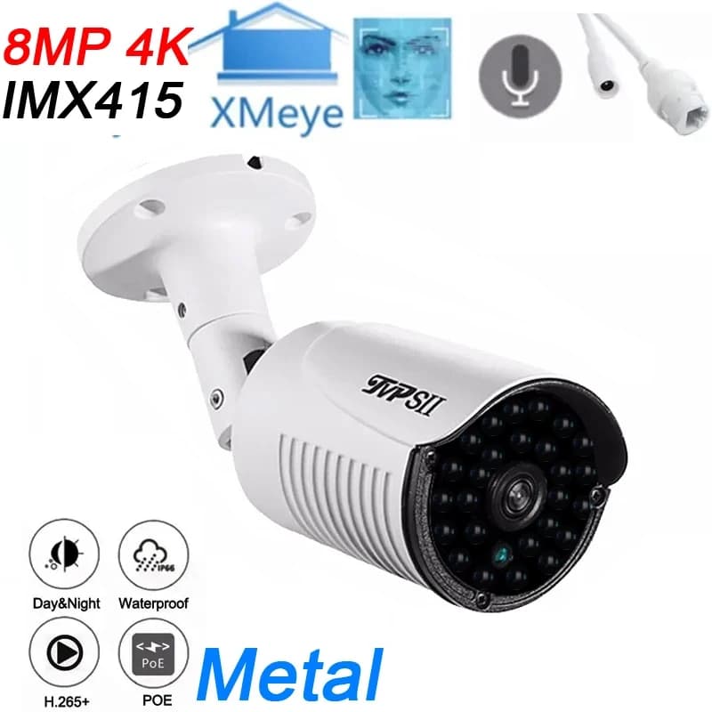 Face Detection 8MP 4K IMX415 XMeye LED a infrarossi in metallo Impermeabile Auido H.265 + Face Detection ONVIF POE IP Telecamera CCTV di sicurezza