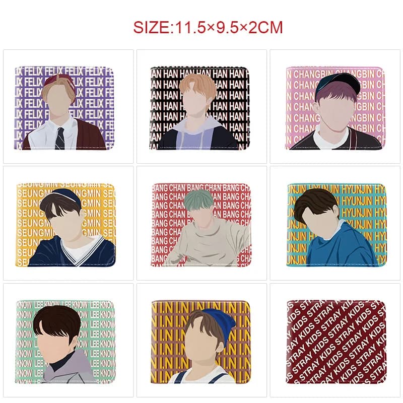 Fashion Wallet with Print Cartoon of the Stray Kids, Changbin Bang Chan Hyunjin Seungmin Felix, Fan Gift of the K-Pop Group