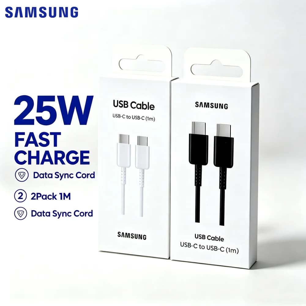 Samsung USB-C to USB-C Cable 2Pack 1M PD 25W Fast Charge Anti-Break Data Cord For Galaxy S26 S25 S24 S23 Ultra Z Fold Flip 7 8 6