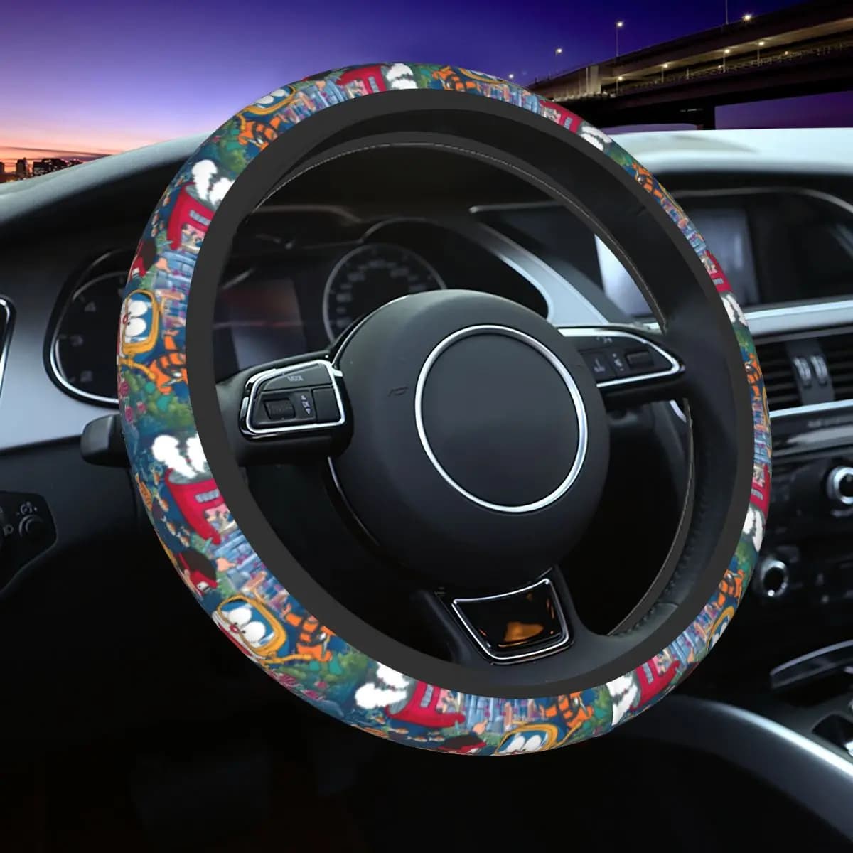 D-Doraemons Cat Steering Wheel Cover Soft Underwater Exploration Steering Wheel Protector Universal Fit 15 inch Car Accessories