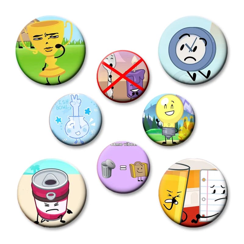 Anime Inanimate Insanity BFDI Memes Spille con bottoni morbidi Valigia Lampadina Tutte le figure Distintivo Spilla creativa per la decorazione dei vestiti della borsa