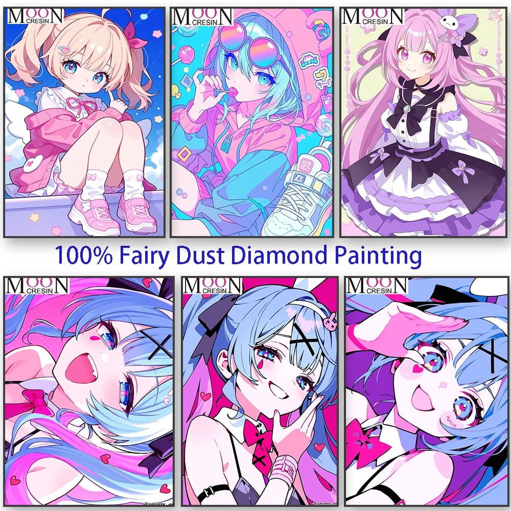 Charm Anime girls 100% Fairy Dust Square Diy Diamond Painting Cross Stitch Embroidery Mosaic Home Decor Picture Resi Crystal AB