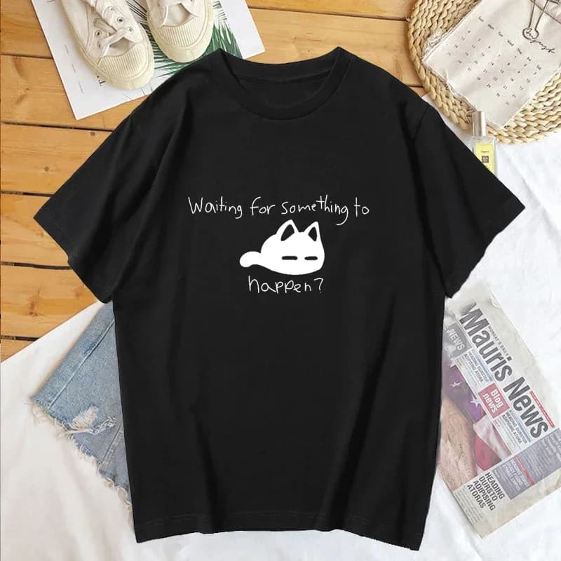 In attesa qualcosa di suceder Omori Cat Stampa T-shirt da donna Camicia Harajuku Manica corta O-Collo T-shirt Tee Tops Abbigliamento