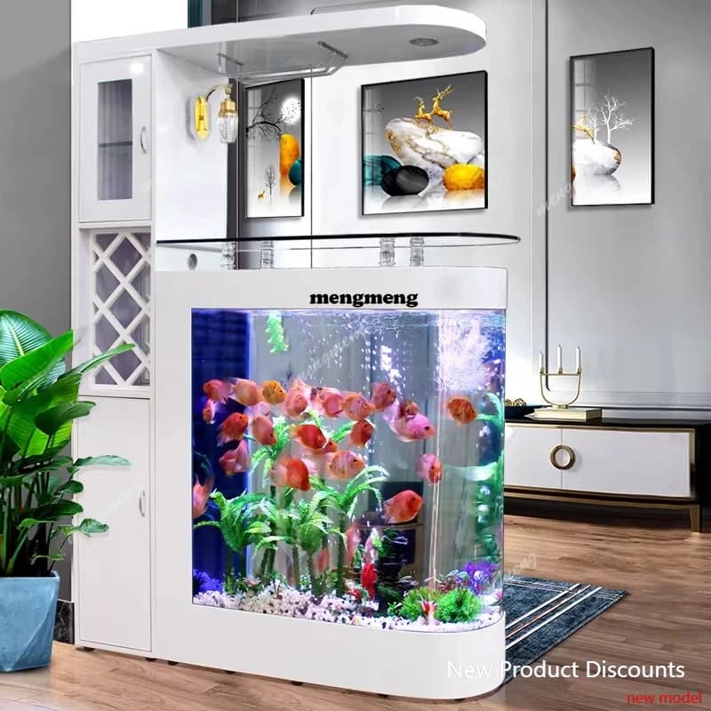 C6601 Acquario per pesci, divisorio per soggiorno, mobiletto portabottiglie da veranda, mobiletto portascarpe in vetro per ingresso, senza bisogno di cambio acqua