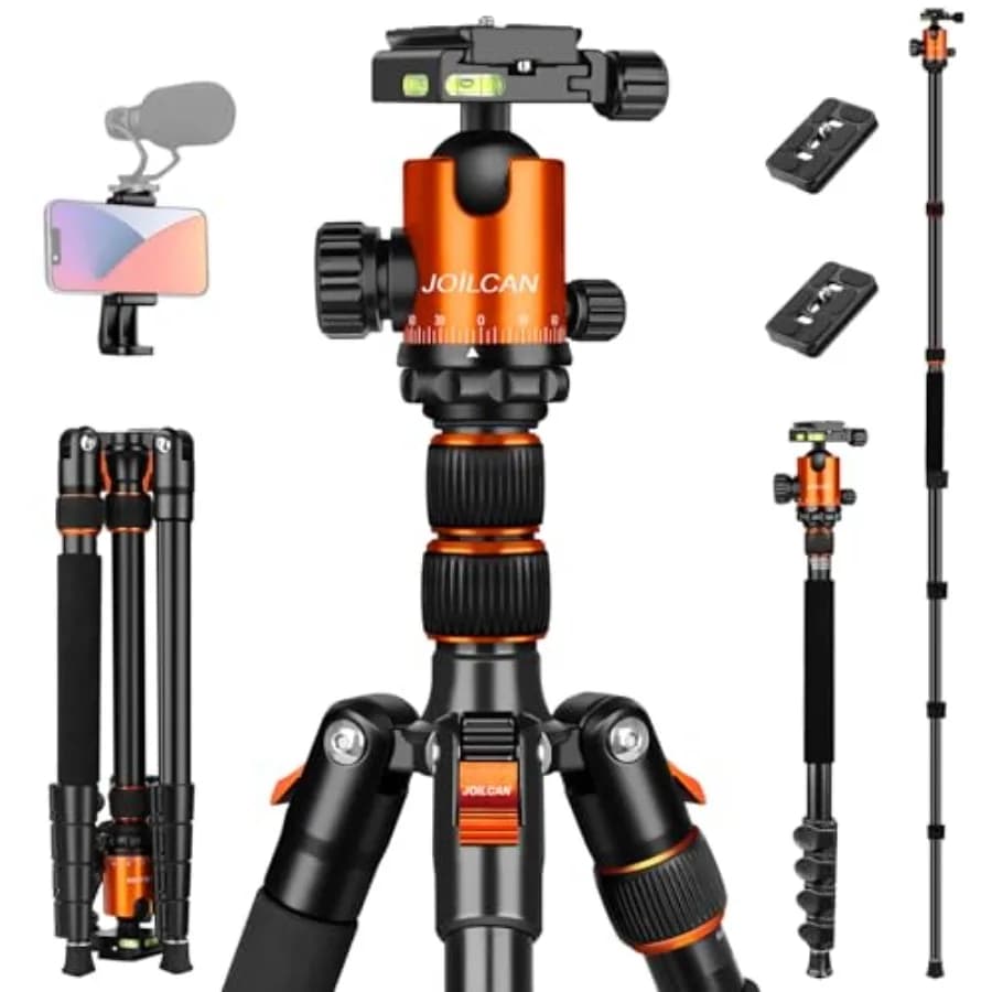 Treppiede per Fotocamera in Alluminio 81/83 per DSLR, Binocoli, Cannocchiali e Telescopi, Carico Massimo 35lb, Nero