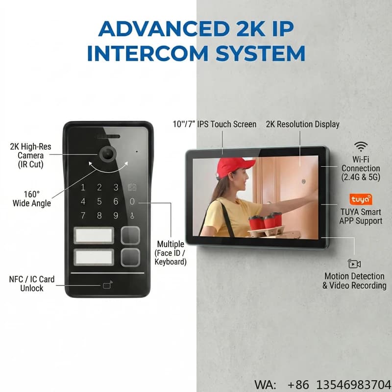 Sistema di Videocitofono IP Hiwink 2K con Riconoscimento Facciale e Lettore Palmare, 5 in 1 con Sblocco Biometrico, Campanello WIFI Tuya con Monitor Interno