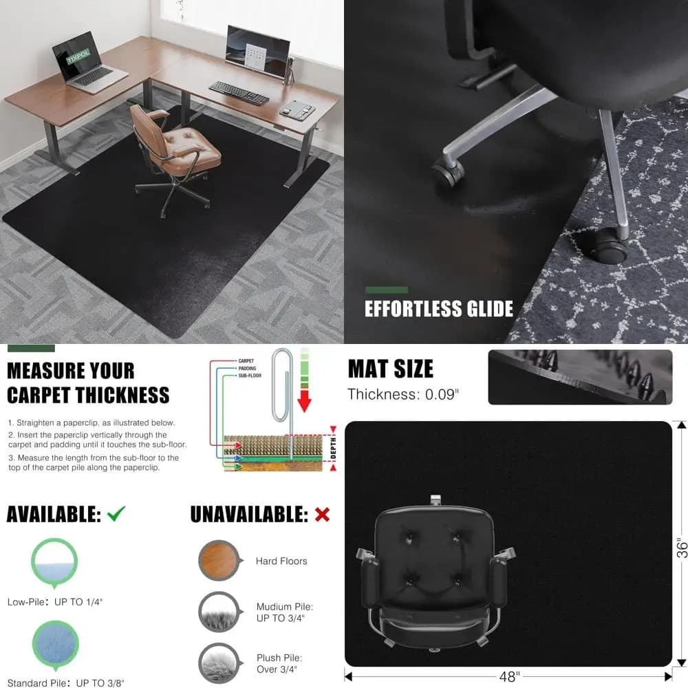 Tappetino per sedia da ufficio grande 50 x 60 per moquette, protezione per pavimento antiscivolo e resistente con punte per sedie da casa e da gioco (nero)