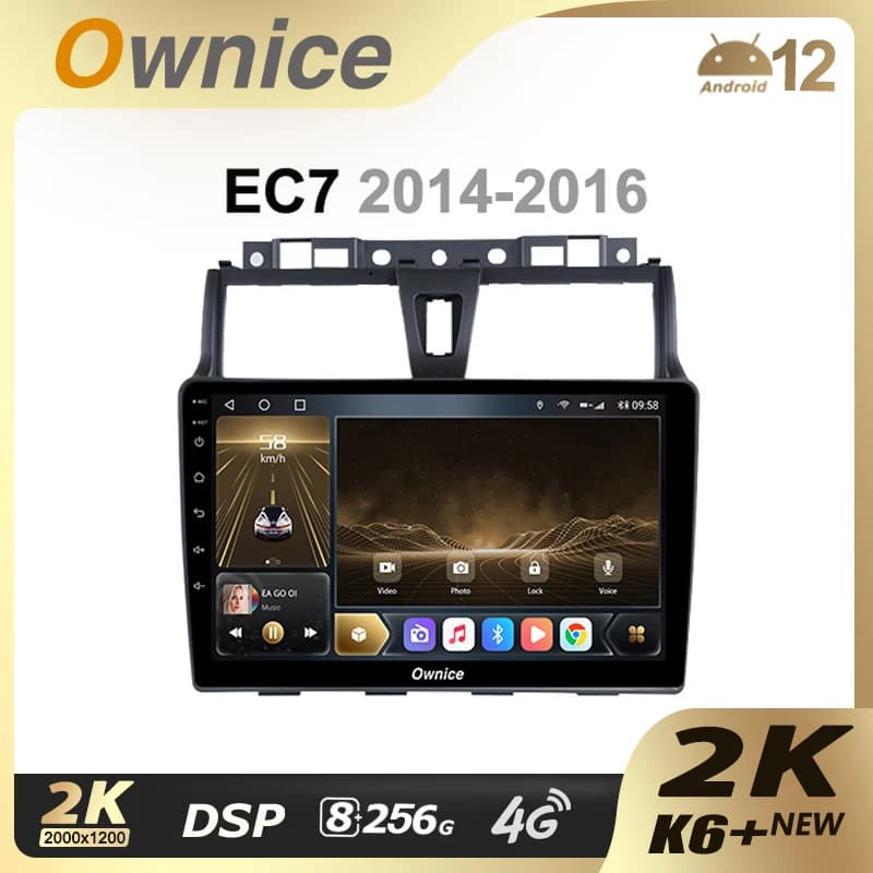 Ownice K6+ 2K per GEELY EC7 2014 - 2016, Radio Multimediale Android 12 per Auto con 8 Core A75*2+A55*6, Supporto Microfono Esterno