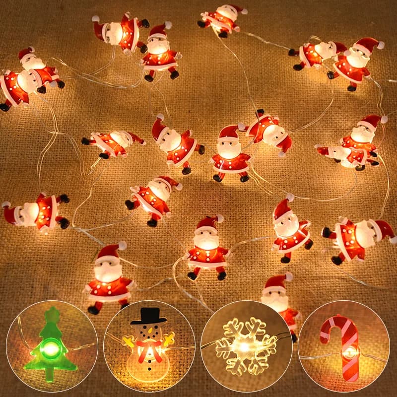 2M 20LED Babbo Natale Fiocco di neve LED Stringa di luce Decorazione natalizia per la casa Albero di Natale Ornamento 2025 Navidad Regalo per bambini Capodanno