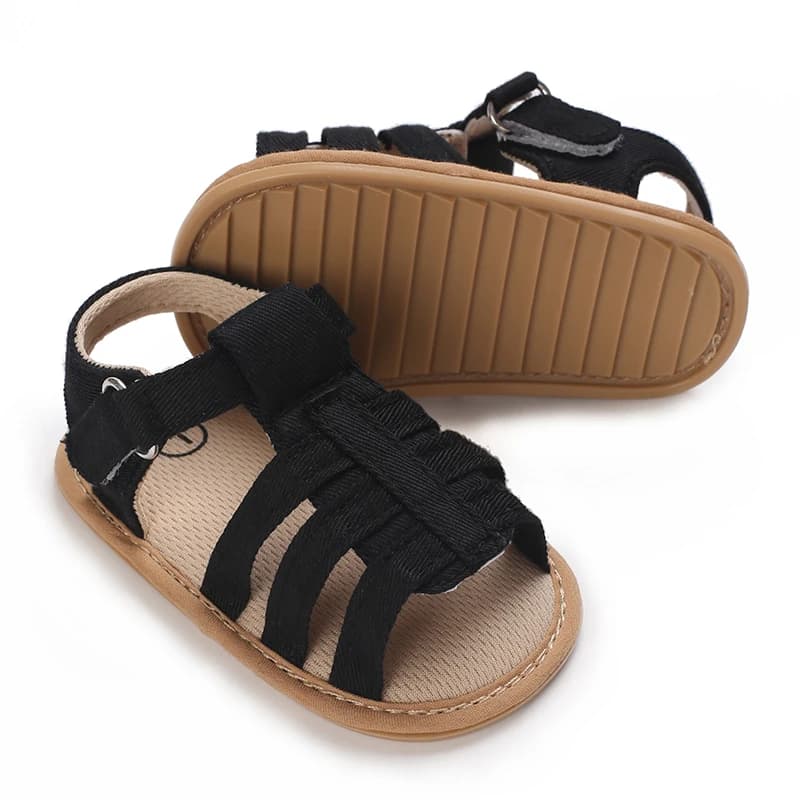 0-18M Unisex Baby Summer Sandals Roman Knitted Design Non Slip Rubber Sole Adjustable Strap First Walkers