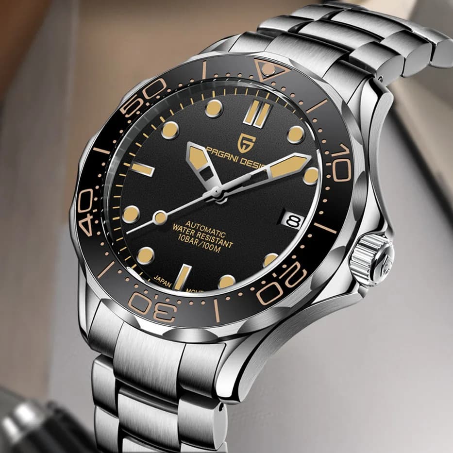 Orologio da uomo di lusso PAGANI DESIGN 007 meccanico NH35A impermeabile con ghiera in ceramica e lancette luminose, tutto in acciaio 316L, con datario, modello 2026