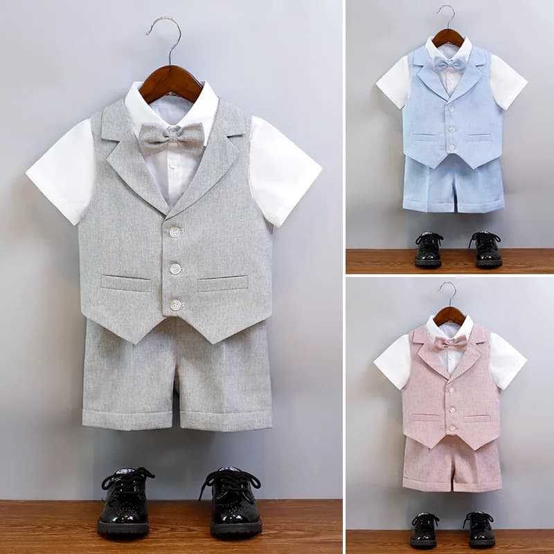 JUCPKID Bambini Ragazzi Gilet estivo Pantaloncini Abito formale 2-14 anni Ragazzi Abito da sposa Completo Set Bambini Ragazzi Abito da cerimonia di laurea