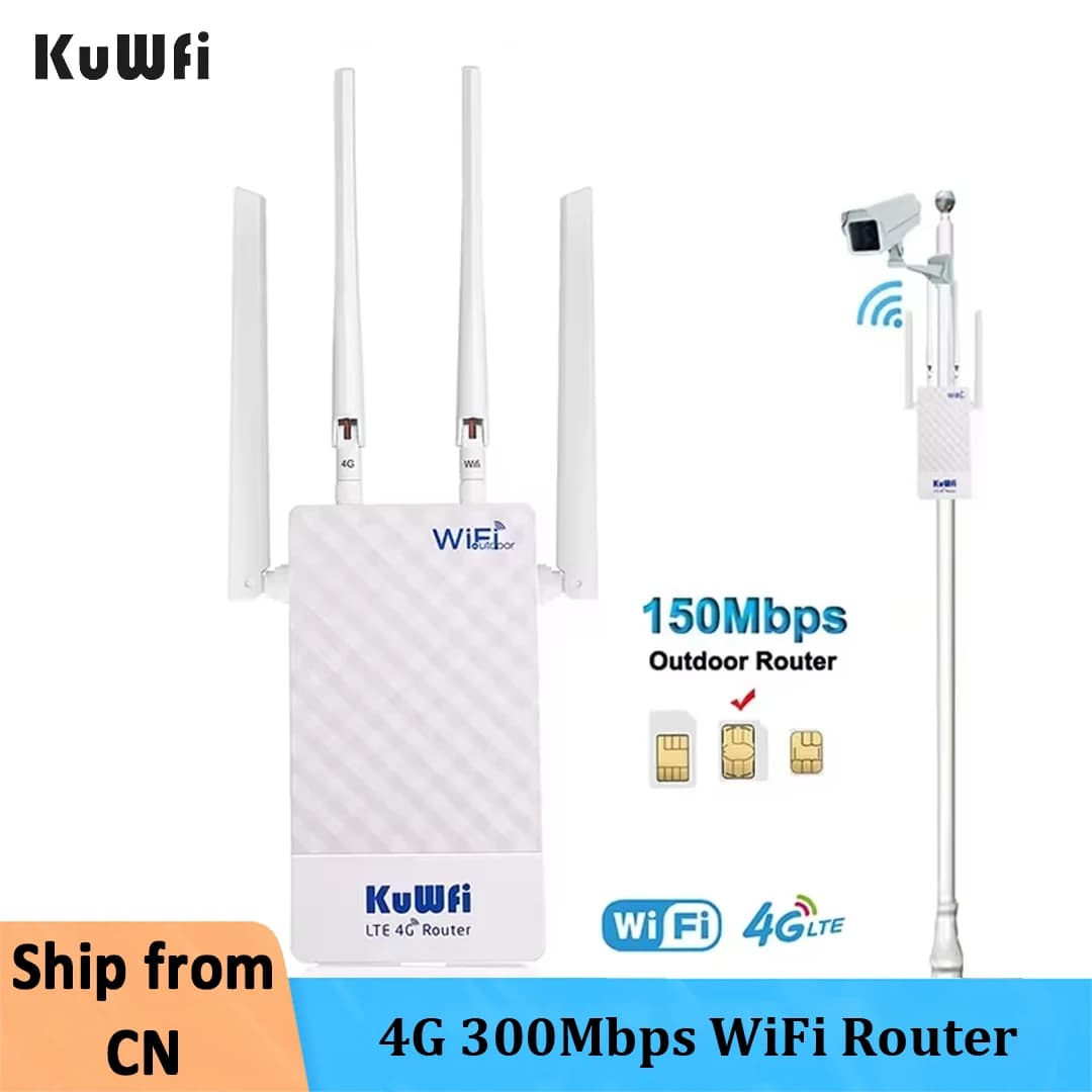 KuWFi 4G Router WIFI Esterno 300Mbps LTE Router 4G Sim Card Supporto Porta Filtraggio MAC Impostazioni IP Estensore Booster Impermeabile