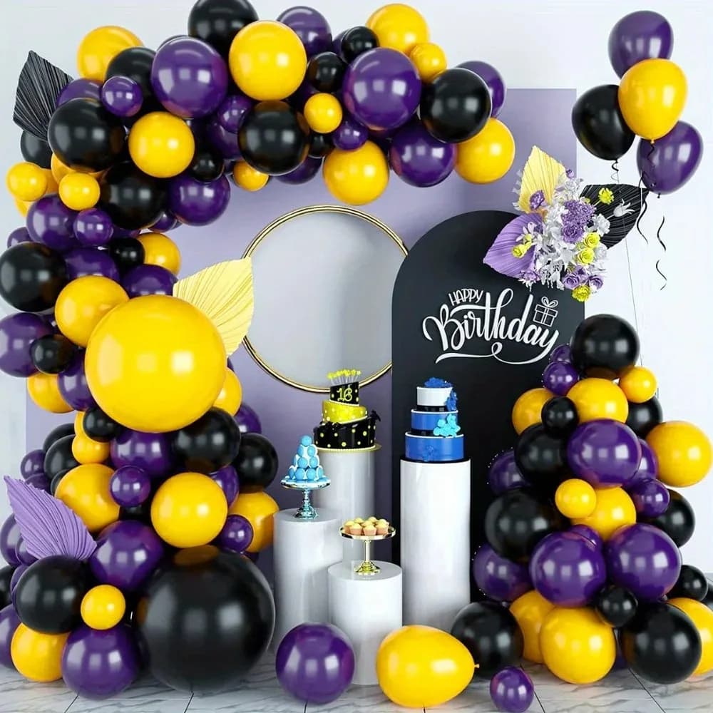 93 pieces black purple yellow balloons garland bow set for party basketball graduation Valentine's Day birthday baby shower decor