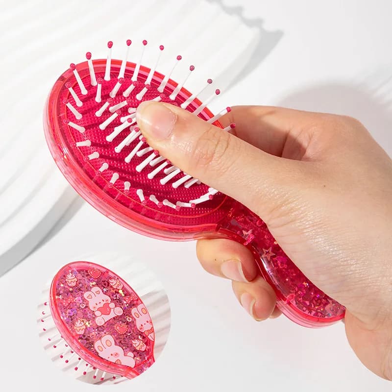 Sparkly Mini Compact Hair Comb for Kids Volume & Smoothness Portable Travel Hairbrush Scalp Massage Air Cushion Small Hair Comb