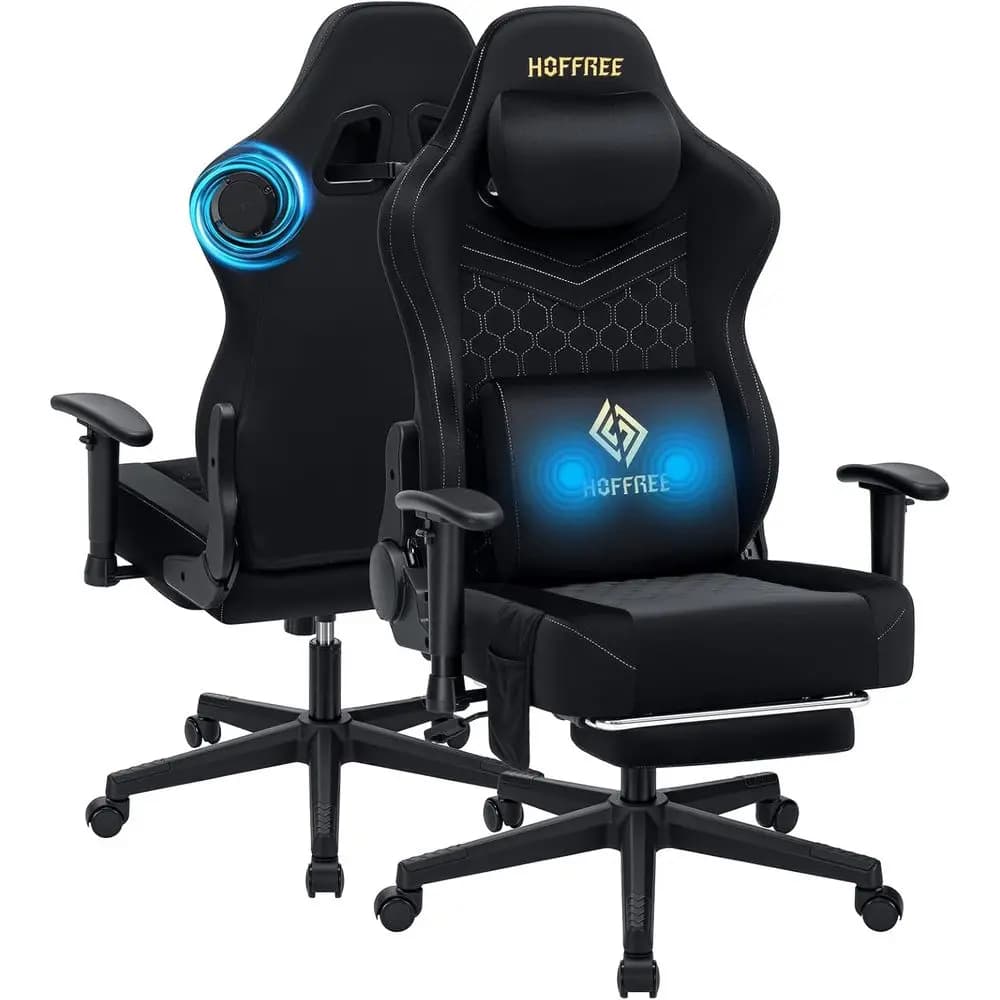 Sedia da Gaming Ergonomica in Tessuto Scamosciato con Altoparlanti, Massaggio e 165 Funzioni ° Posizione reclinata per un utilizzo confortevole del computer