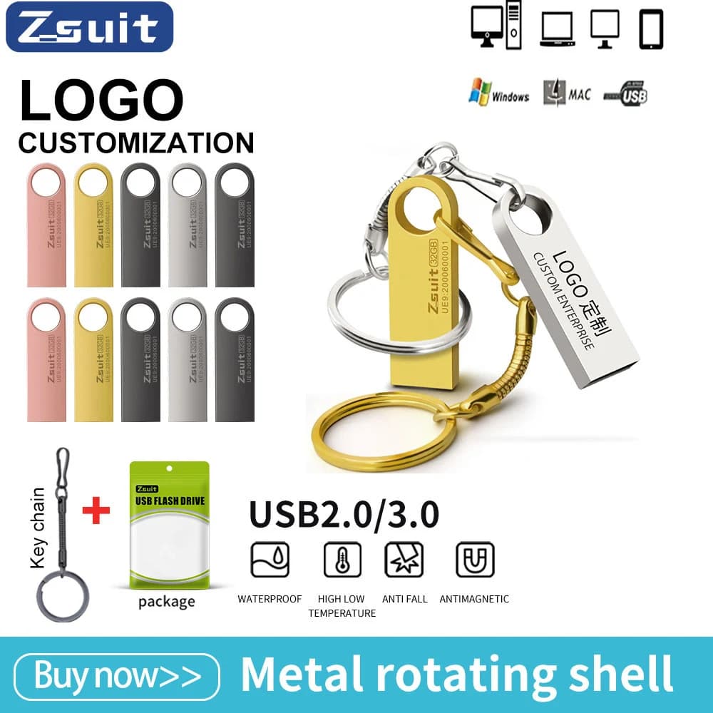 Chiavetta USB 2.0/3.0 in metallo 128 GB 256G Pendrive impermeabile Chiavetta USB 32G Chiavetta USB da 64 GB Logo personalizzato Consegna gratuita