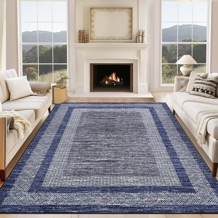 Modern Geometric Carpet 5x7 with Distressed Edge, Washable, Anti-slip, Non-Perde Pelo, Sottile Carpet, Soft to Short Pelo, C