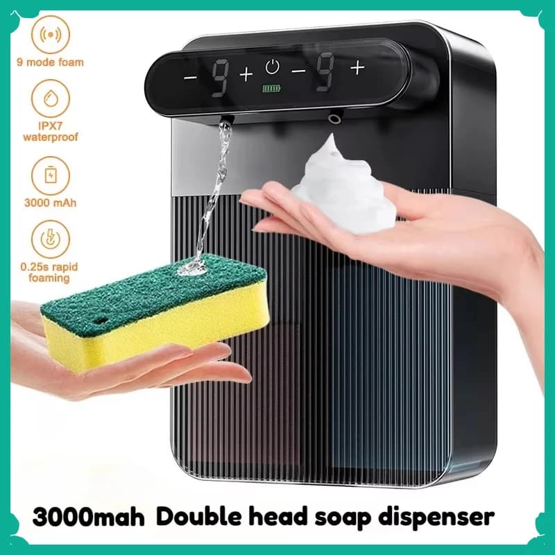 Dispenser Automatico di Sapone in Schiuma e Gel, Montaggio a Parete per Bagno, Display Intelligente, Sensore Touchless, Erogatore di Schiuma per Lavaggio Mani