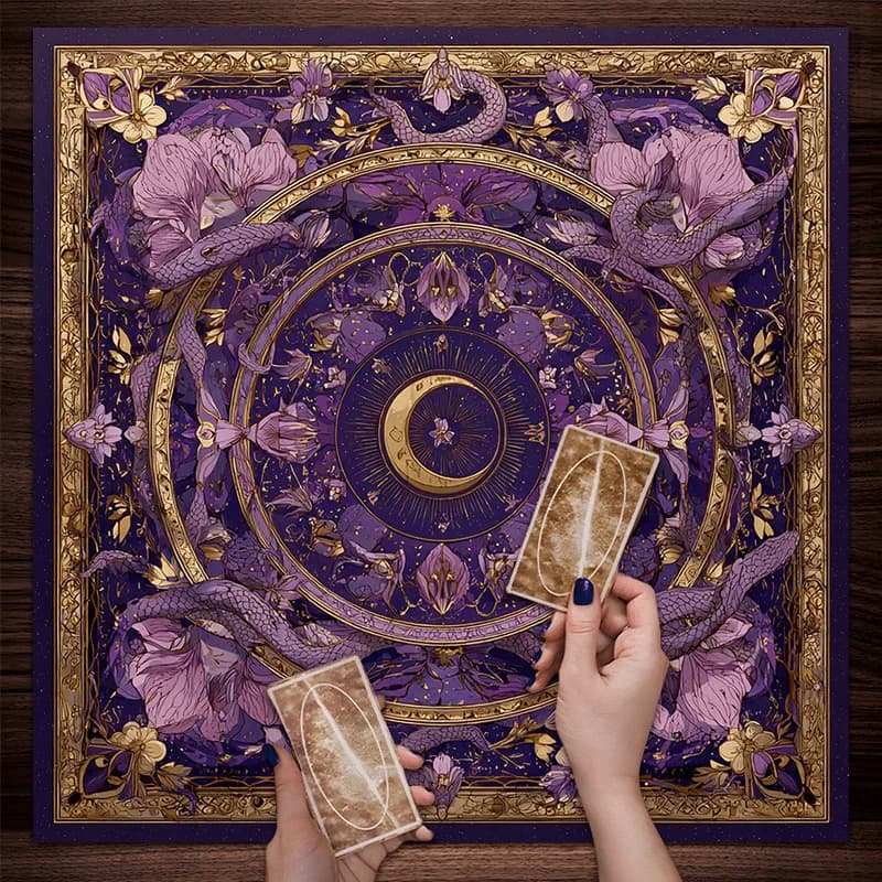 VIKAMA Purple Snake Moon Tarot Altar Cloth Floral Golden Border Witchy Table Tapestry Oracle Card Mat