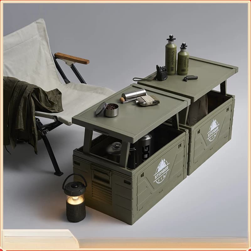 Foldable Camping Storage Box With Table Top Car Trunk Organizer Outdoor Picnic Camp Container Household Storage Bin