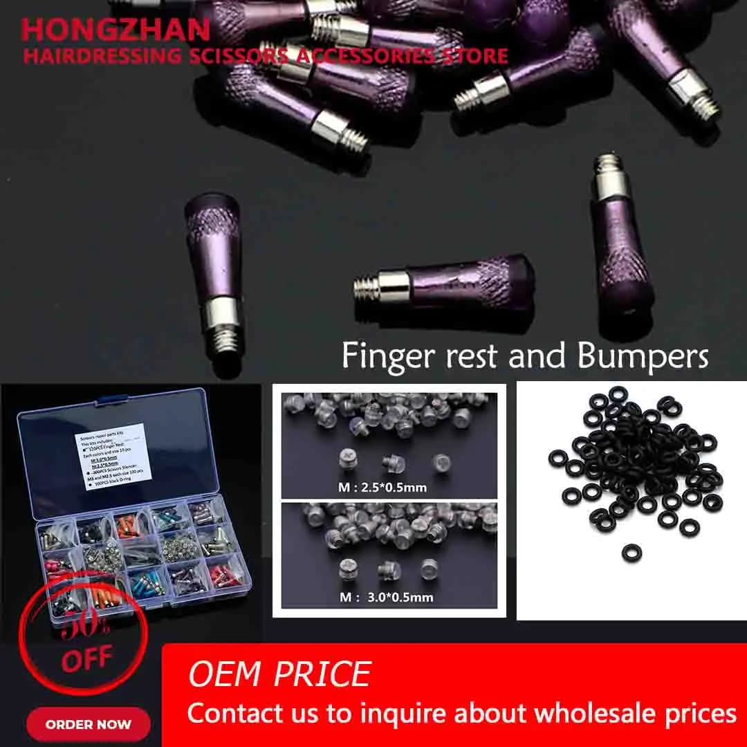 1 Box Hair Scissors Accessories 120pcs Mix Sizes Finger Rest 200pcs Mufflers 100pcs O-rings for Hairdressing Repair