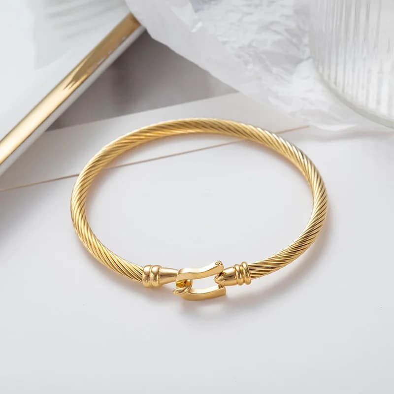 Braccialetti con nodo alla cravatta con polsino alla moda Braccialetti a U per donna Braccialetti semplici sottili in filo di acciaio inossidabile 316L color oro