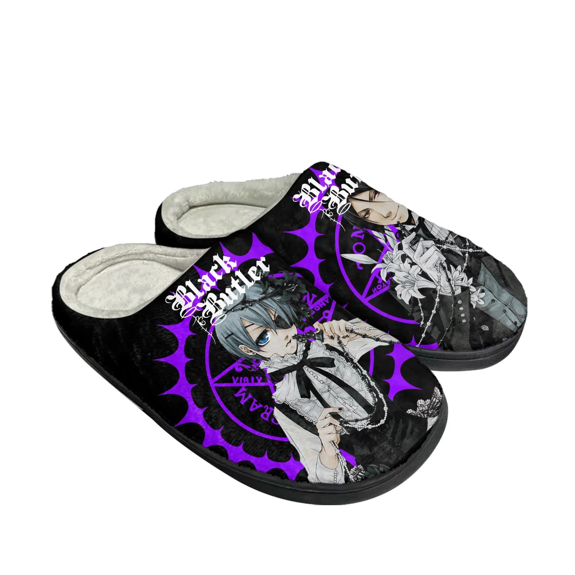Black Butler Cotton Slippers for Home, Unisex, Plush, Casual, Hot, Japanese Soul Style, Custom, Thermal, Interior