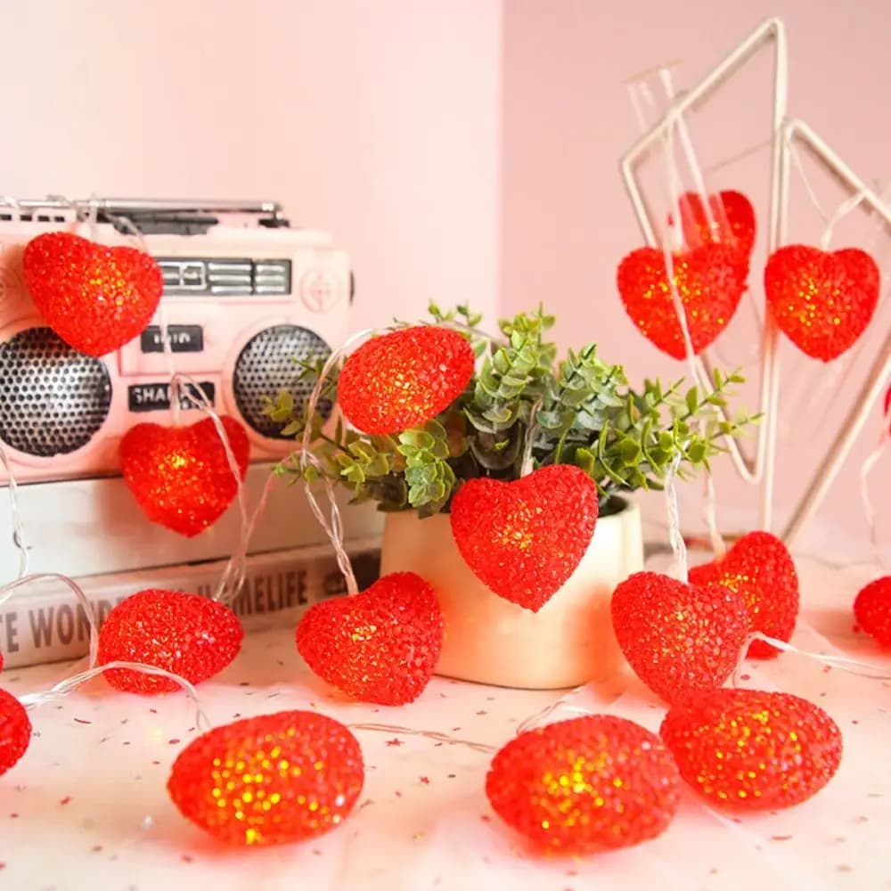 Luci a Stringa LED a Forma di Cuore con Porta USB, Decorazione Creativa per San Valentino, Luci Atmosfera LED Rosse e Rosa