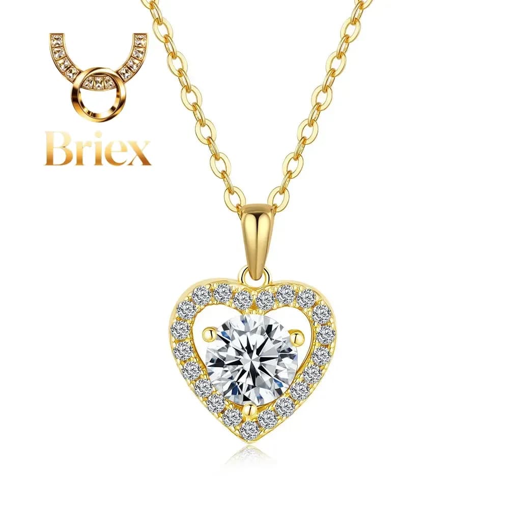 Gioielli Briex, Lussuosa Collana in Oro 18k 100% Autentico per Donna, Ciondolo a Forma di Cuore con Moissanite, Catena per Clavicola