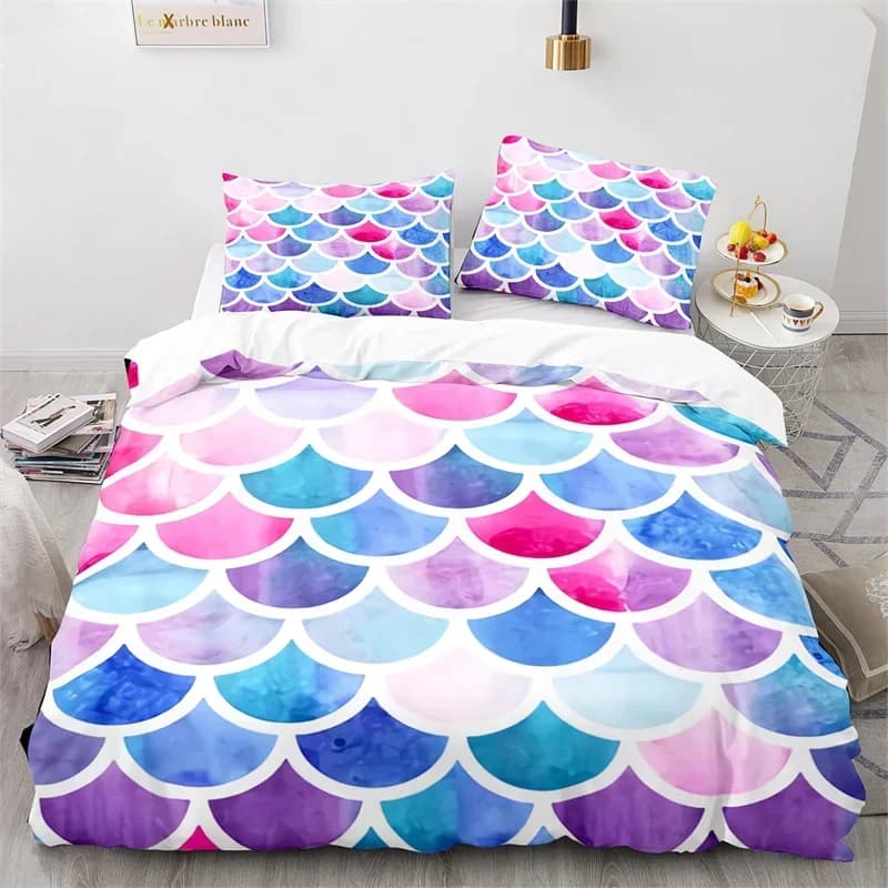 Squame di pesce colorate Blu Rosa Sirena Superficie della pelle Comodo copripiumino Copripiumino Federa Set di biancheria da letto Tessili per la casa dei bambini