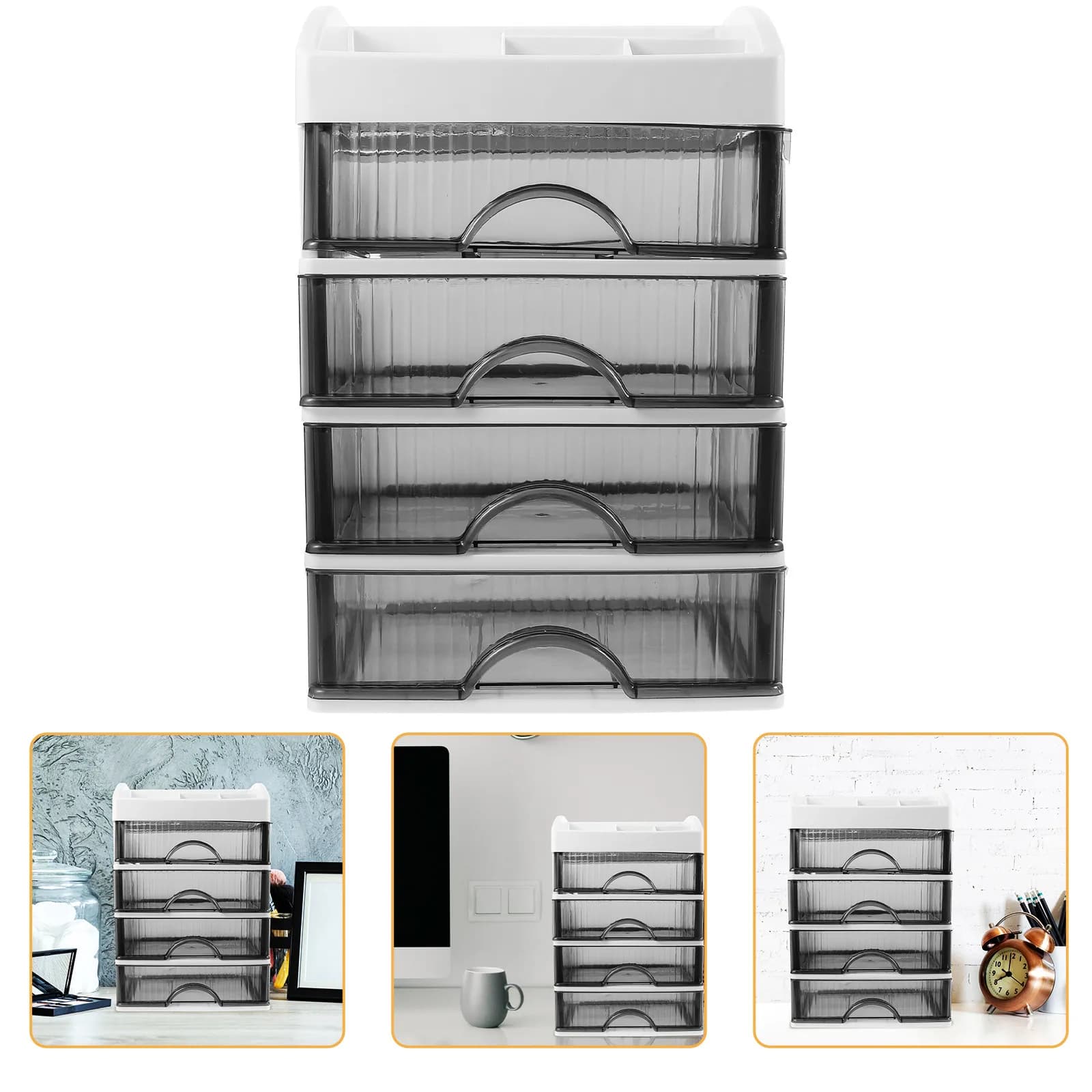 Organizer da Scrivania Trasparente Piccolo, Contenitore Multi-Strato in Plastica con Cassetti, Porta Cancelleria, Organizzatore da Tavolo