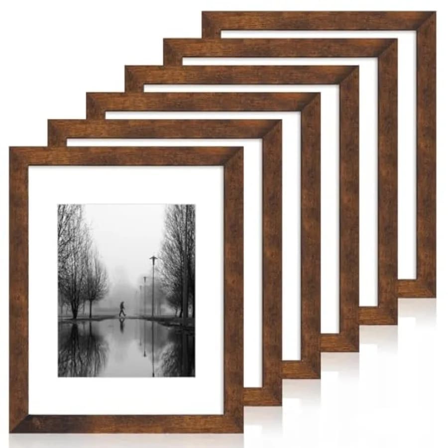 Set di 6 Cornici per Foto con Vetro Temperato, Cornici Rustiche per Esporre Immagini con Passepartout o 11 x 14 Senza Passepartout, Cornici in Legno