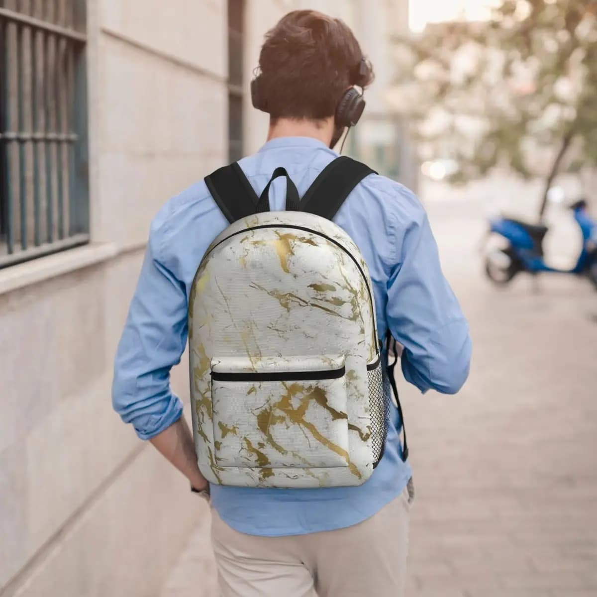 Zaino in lamina metallica effetto marmo liquido dorato, per ragazzi e ragazze, borsa per libri, zaino scolastico per bambini, borsa a tracolla per computer per uomo e donna
